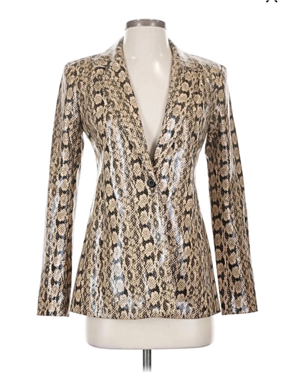 DANIELLE BERNSTEIN Glossy Snake-Print Blazer in Beige and Black